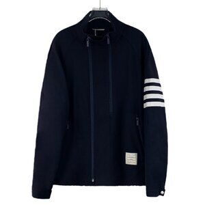 Thom Browne Navy Classic Four-Bar Wool Zip-Up Jacket